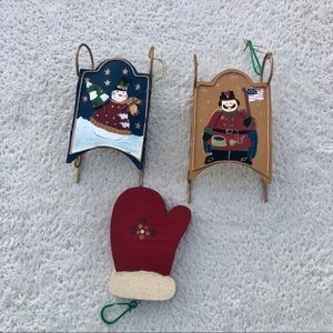 Vintage Christmas Ornaments Farmhouse Americana Folk Sleds Primitive Heart